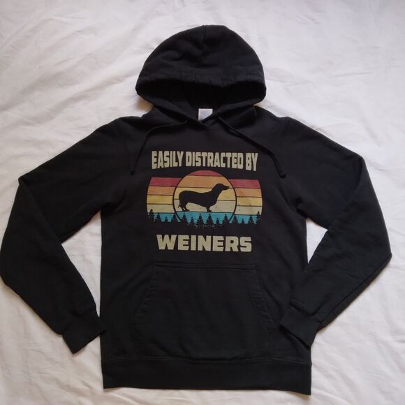 Port Authority Tops - Easily Distracted By Weiners Black Graphic Sweatshirt Hoodie Dachshund Small